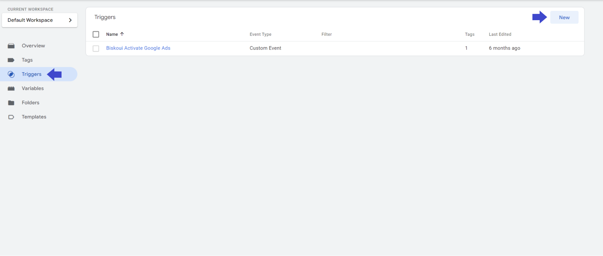 Création d'un nouveau déclencheur dans Google Tag Manager