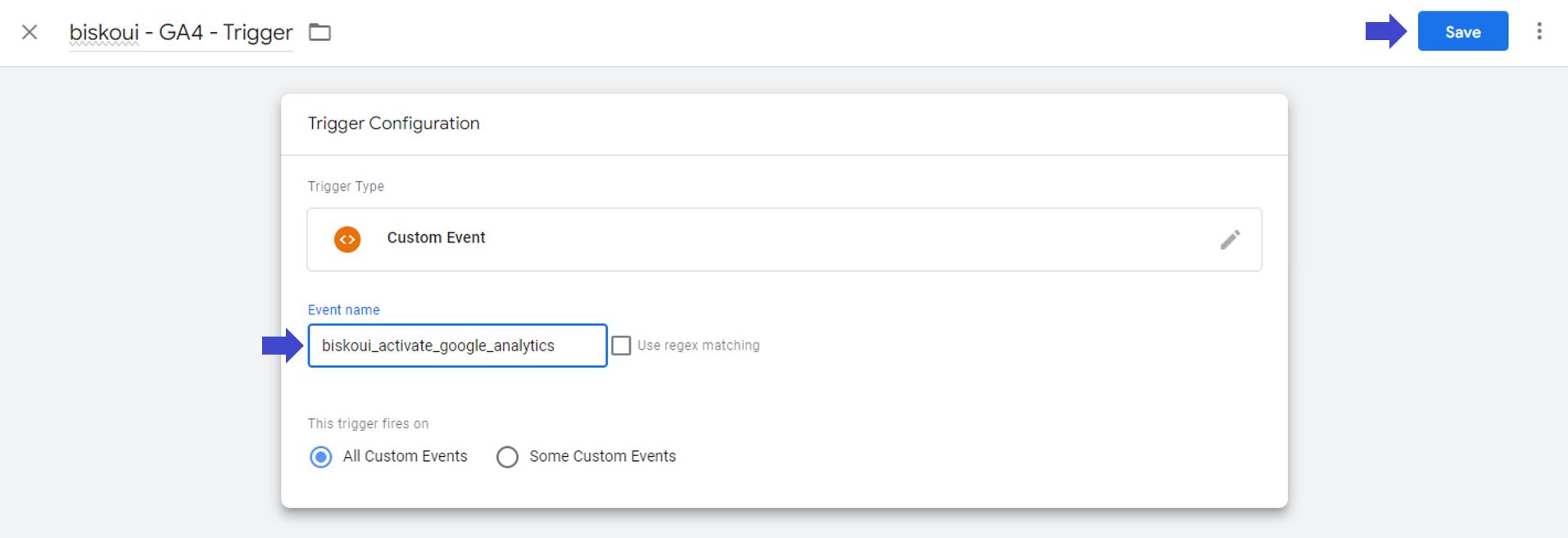 Collage du déclencheur biskoui dans Google Tag Manager