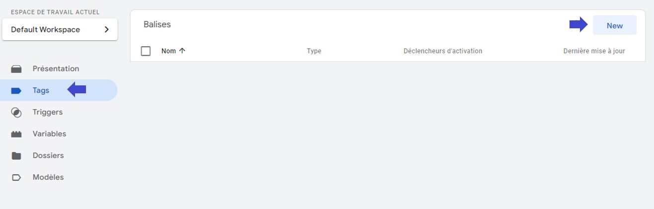 Création d'une nouvelle balise dans Google Tag Manager