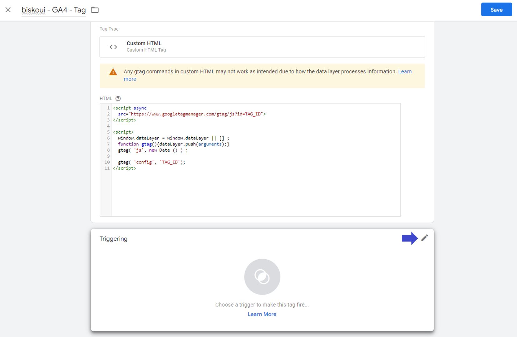 Association du déclencheur à la balise dans Google Tag Manager